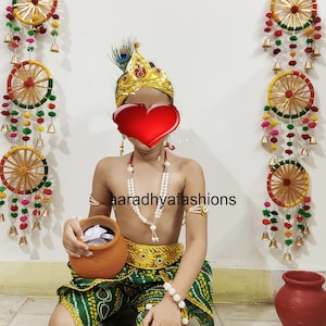 Krishna Costume for boys, Indian Traditional Krishna Dress for Kids, Kanha dress, Silk Dhoti for kids, Dhoti Pant, Boys dhoti, Kanha dress