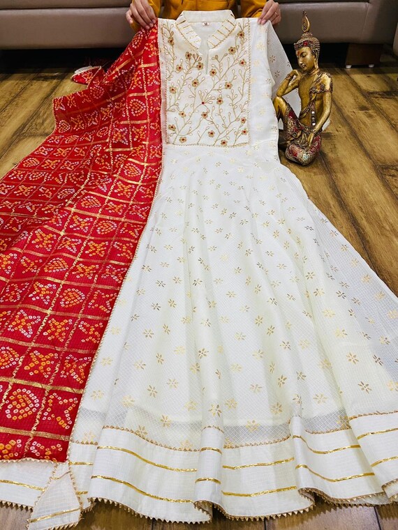 White Frock with Pearl Work yoke - Indian Dresses