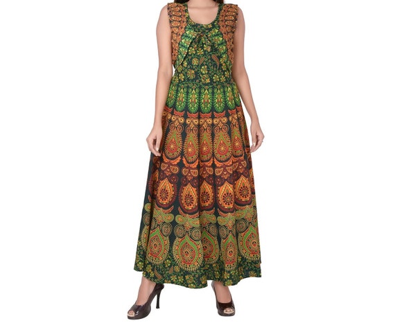 Indian Cotton Women s Maxi Long Dress Jaipuri Printed With