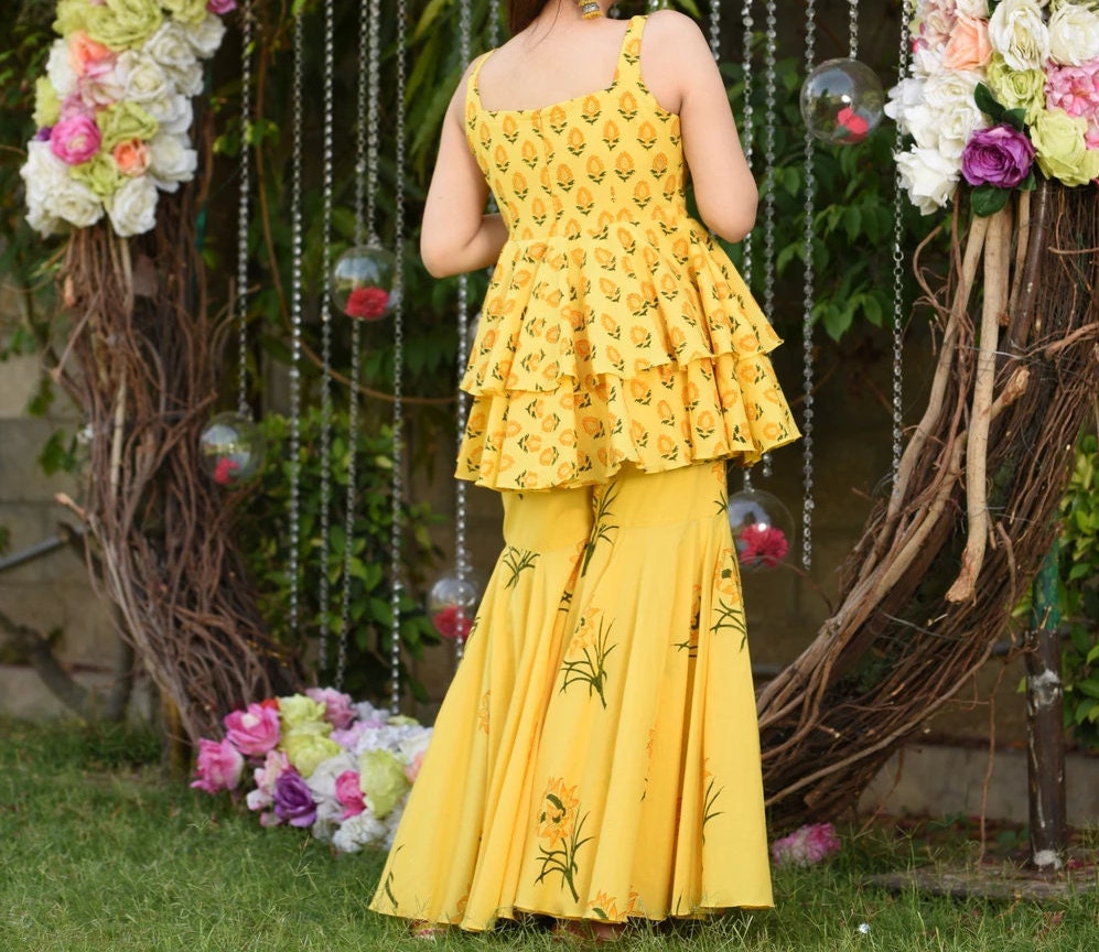 Indian Yellow Kurti Set Gharara Set 