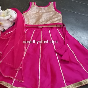 Pink Lehenga Choli for Baby Girls, Indian Dress, Tapeta Silk
