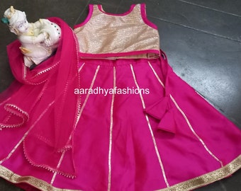 Robe indienne Lehenga Choli rose pour bébé fille, soie tapeta