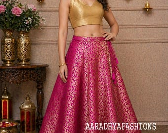 Brocade Lehenga Choli, Indian Girls Silk Dress, Party Wear