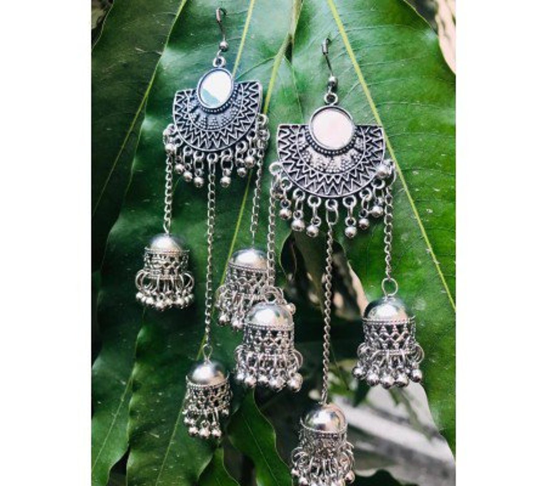 Oxidised Jhumka Style Earrings in Silver Long Earrrings - Etsy