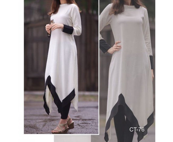 Buy Black N White Plus Size Asymmetric Kurti After Six Wear Online at Best  Price | Cbazaar