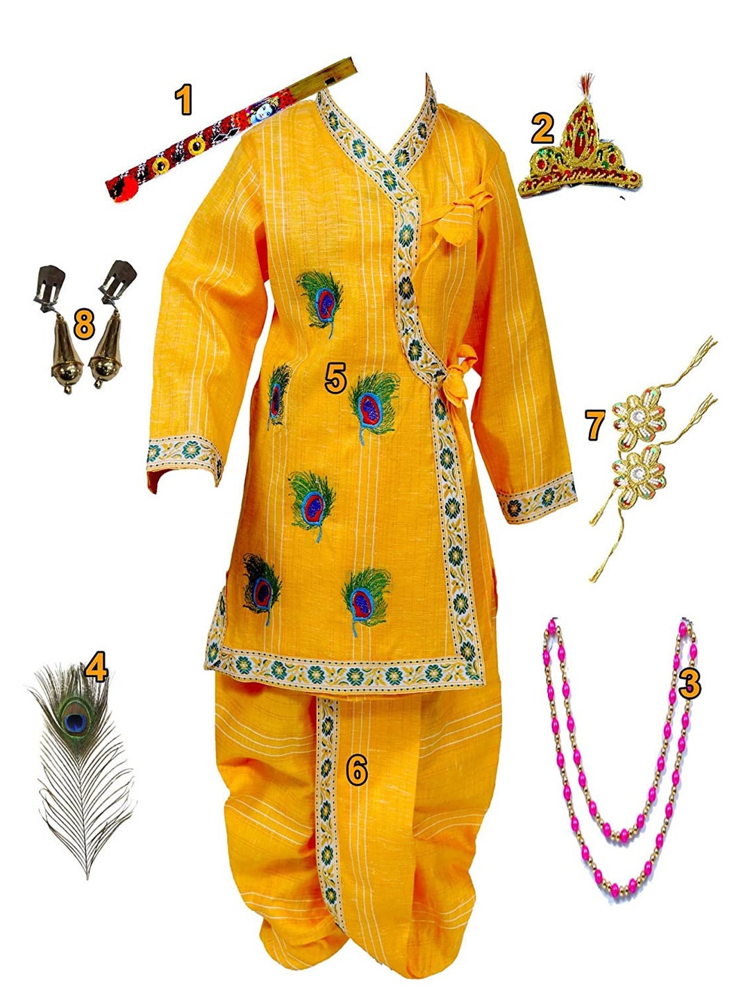 Beautiful Indian Traditional Krishna Dress for Kids, Kanha Dress
