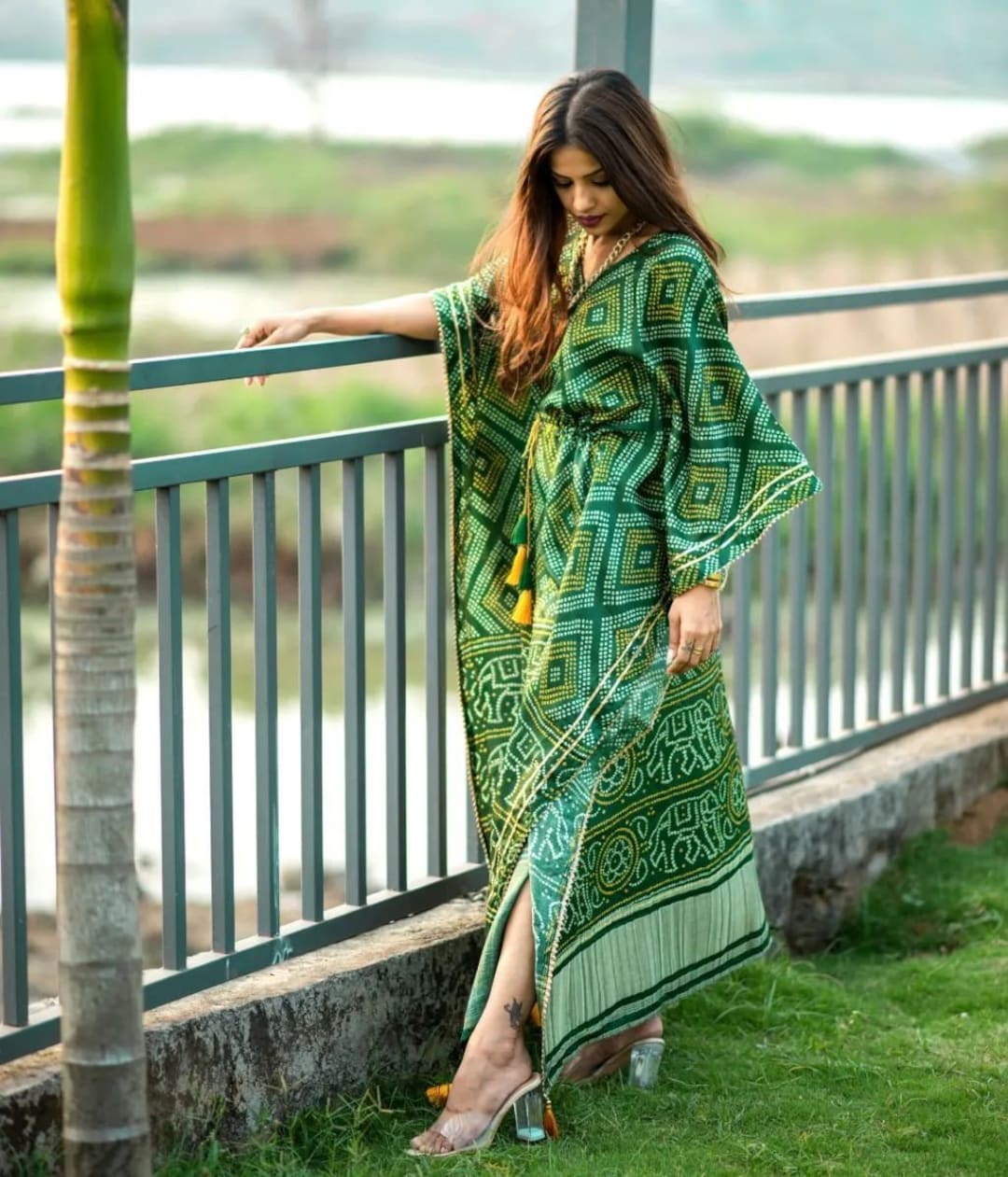Grey Modal Bandhej Kaftan Pant Set