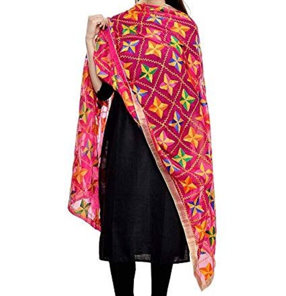 Dupatta Stoles aus Baumwolle für Frauen mit Spiegelarbeit ethnisch Rosa Dupatta