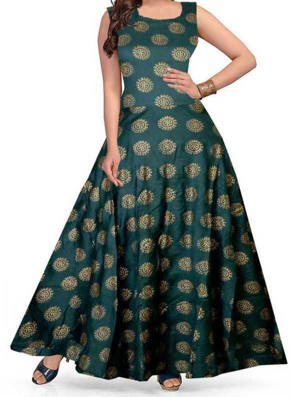 Shehzadi Women's Faux Georgette Long Gown South Indian Silk Banarasi Model  One Piece Maxi Long Dress for Girl Traditional Full Floor Length (Large,  Bottle Green) : Amazon.in: Fashion