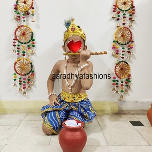 Krishna Costume for boys, Indian Traditional Krishna Dress for Kids, Kanha dress, Silk Dhoti for kids, Dhoti Pant, Boys dhoti, Kanha dress