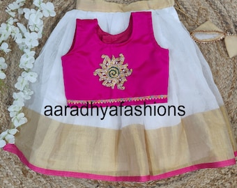 Pink Indian Baby Lehenga Choli, Soft Cotton Silk Ethnic Dress