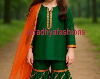 Mädchen Baumwolle Sharara Set | Handgemachte indische Kinder Garara Anzug
