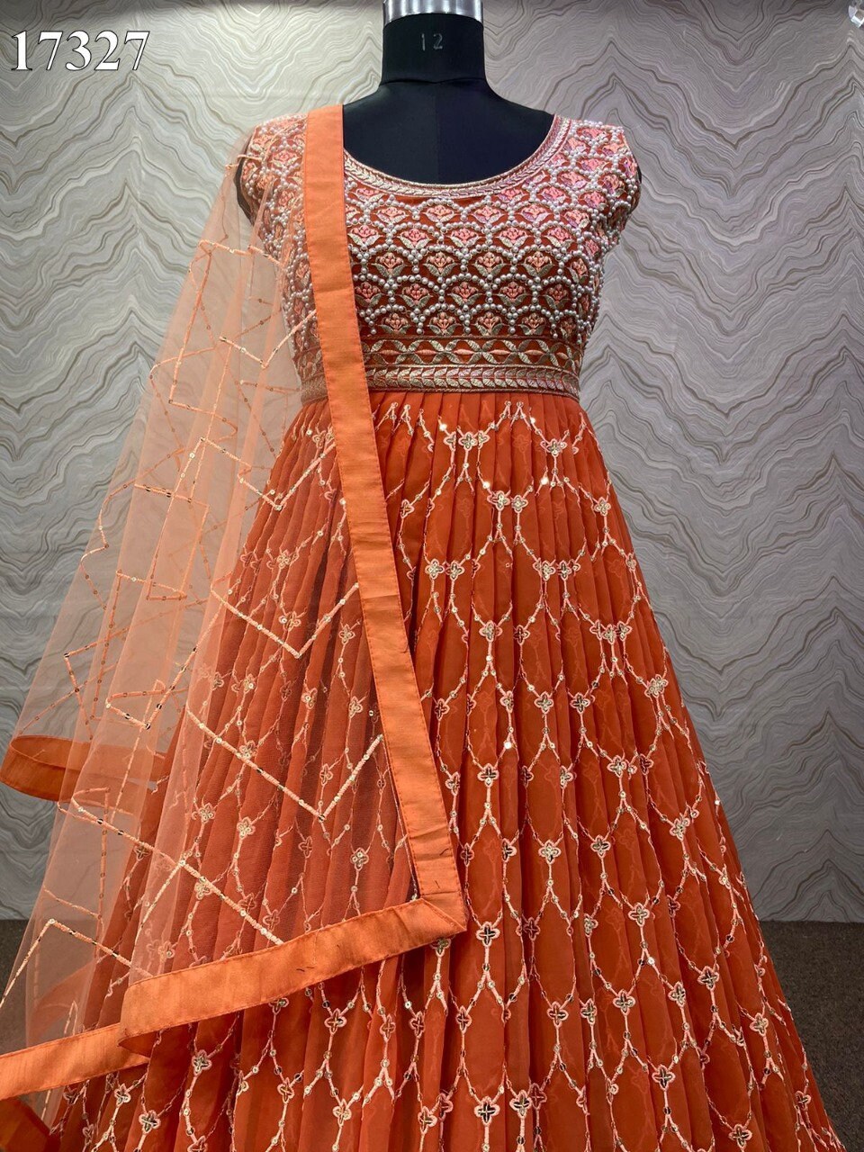 Classic Floral Printed Orange Color American Creep Silk Gown | Traditional  dresses, Indian dresses, Silk gown