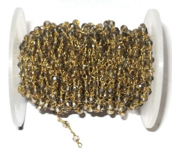 Peacock Pyrite Beaded Gold Plated Wire Wrapped Chain 5 Feet Beautiful Peacock Pyrite Beaded Chain 3mm Rosary Chain