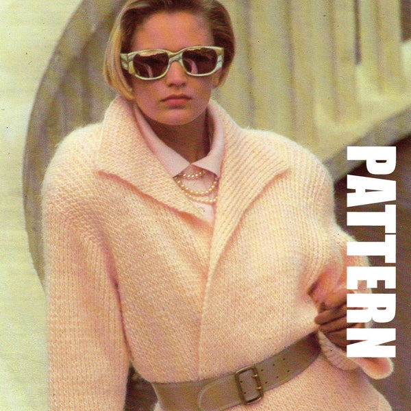 Ladies Coat, Ladies Jacket, Knitting Pattern, PDF Instant Download, Vintage Fashion, 1980's, Long Cardigan, Wrap over jacket