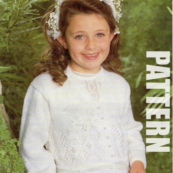 First Communion, Girls Cardigan, Vintage Knitting Pattern, Girls Knitted Sweater, PDF Instant Download