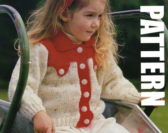 Girls Cardigan, Knitted Cardigan, Vintage Knitting Pattern, Chunky Cardigan, Girls Knitted Sweater, PDF Instant Download