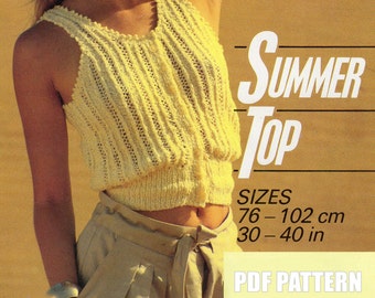 Cotton Summer Top, Ladies Knitted Top, Vintage Fashion, Knitting Pattern, PDF Instant Download, Ladies Vest