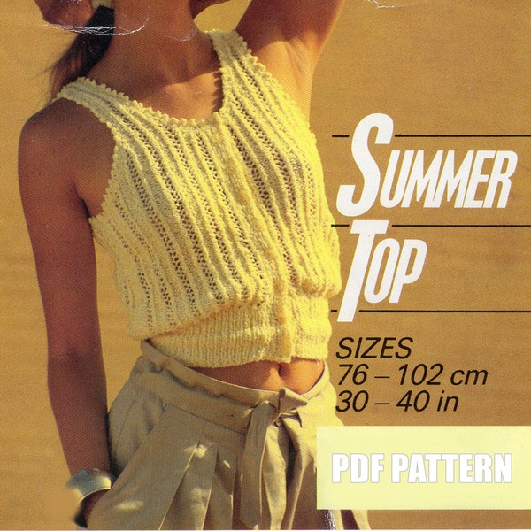 Cotton Summer Top, Ladies Knitted Top, Vintage Fashion, Knitting Pattern, PDF Instant Download, Ladies Vest