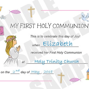 Certificate, First Communion, Kids Certificate, PDF Download, Print Your Own Certificate, Instant Download, Blank fields to fill in yourself image 6