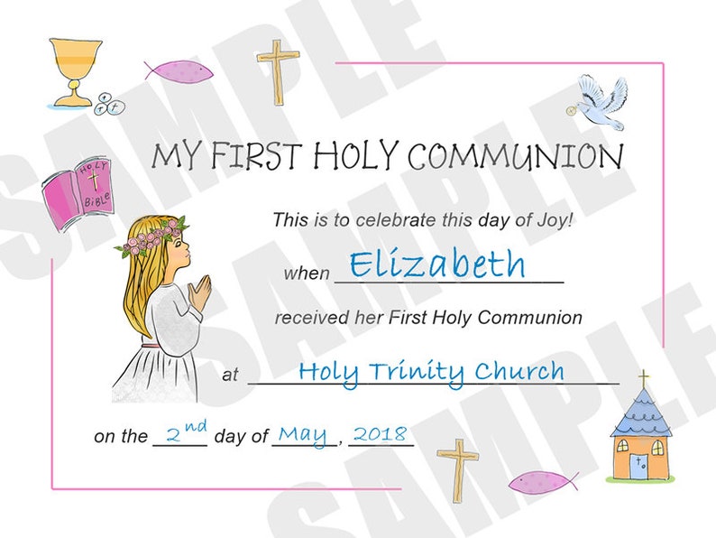 Certificate, First Communion, Kids Certificate, PDF Download, Print Your Own Certificate, Instant Download, Blank fields to fill in yourself image 6