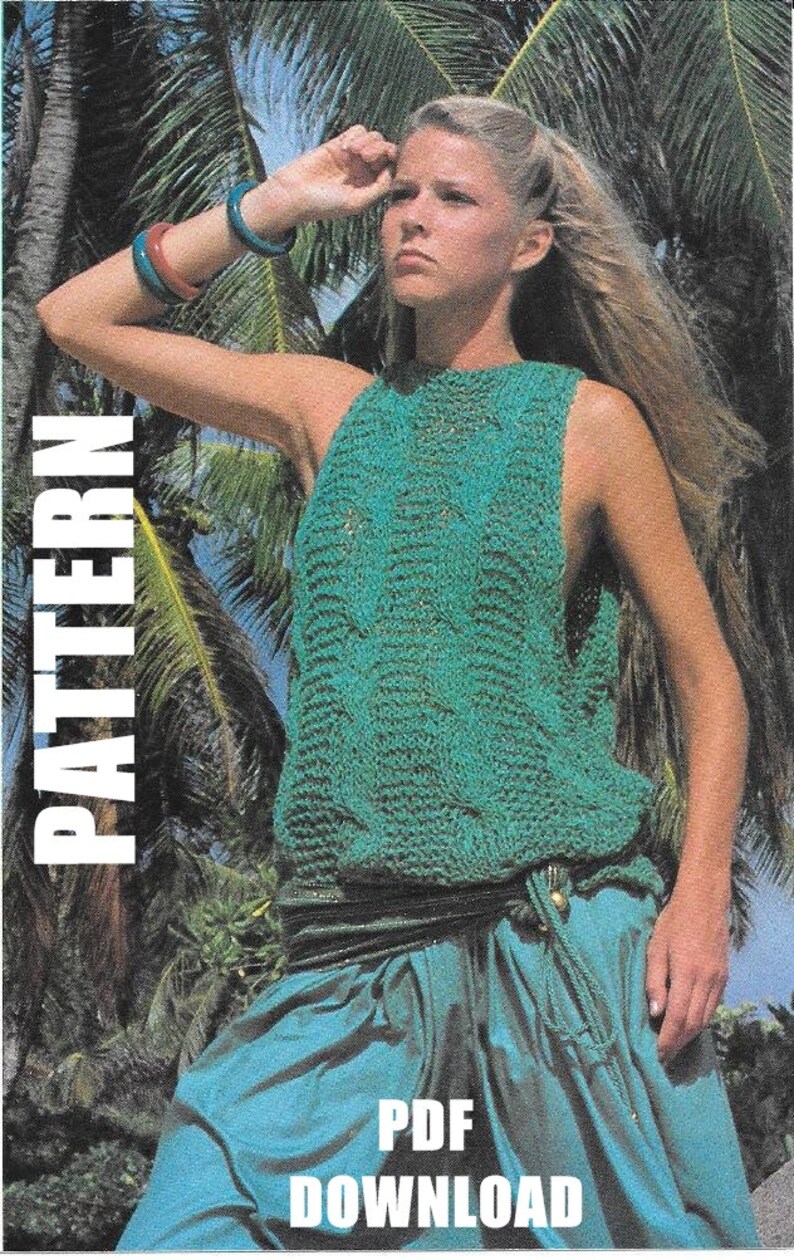 Sleeveless Summer Top, Knitting Pattern, PDF Instant Download, Vintage Ladies Summer Top, Ribbon Top image 1