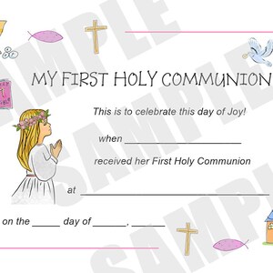 Certificate, First Communion, Kids Certificate, PDF Download, Print Your Own Certificate, Instant Download, Blank fields to fill in yourself image 7