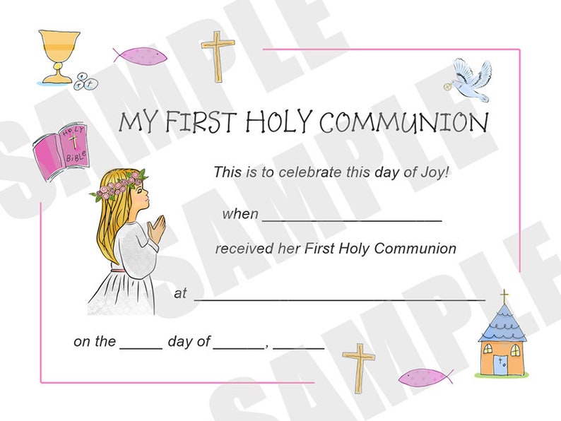 Certificate, First Communion, Kids Certificate, PDF Download, Print Your Own Certificate, Instant Download, Blank fields to fill in yourself image 7