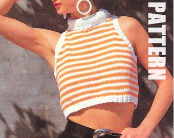 Cotton Striped Summer Top, Vintage Fashion, Knitting Pattern, PDF Instant Download, Ladies Crop Top