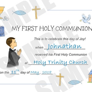 Certificate, First Communion, Kids Certificate, PDF Download, Print Your Own Certificate, Instant Download, Blank fields to fill in yourself image 1