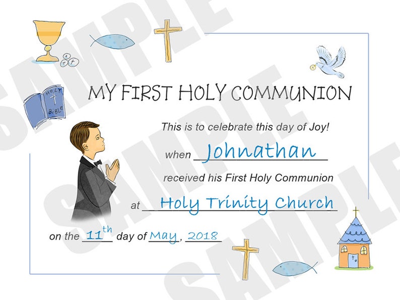 Certificate, First Communion, Kids Certificate, PDF Download, Print Your Own Certificate, Instant Download, Blank fields to fill in yourself image 1