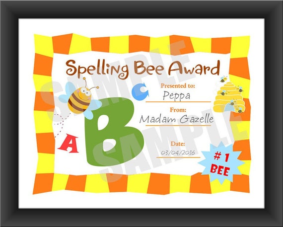 kids certificate spelling bee for teachers pdf download etsy