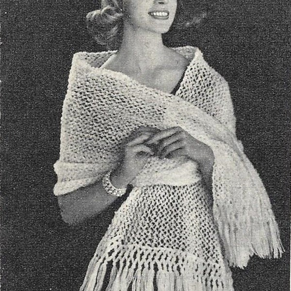 Ladies Shawl, Vintage Stole, Knitting Pattern, Knitted shawl, PDF Instant Download, Ladies wrap