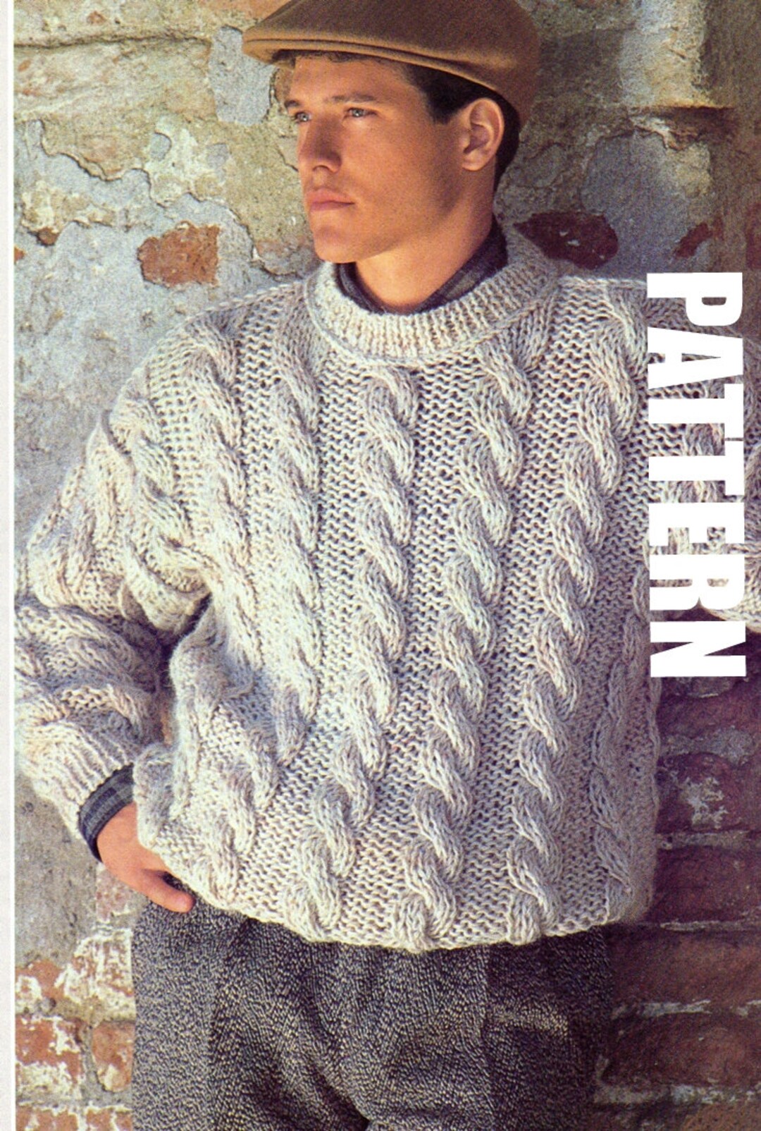 Mens Knitted Sweater, Vintage Cable Knit Sweater, Chunky Sweater, Mens