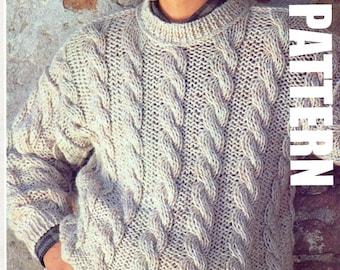 Mens Knitted Sweater, Vintage Cable Knit Sweater, Chunky Sweater