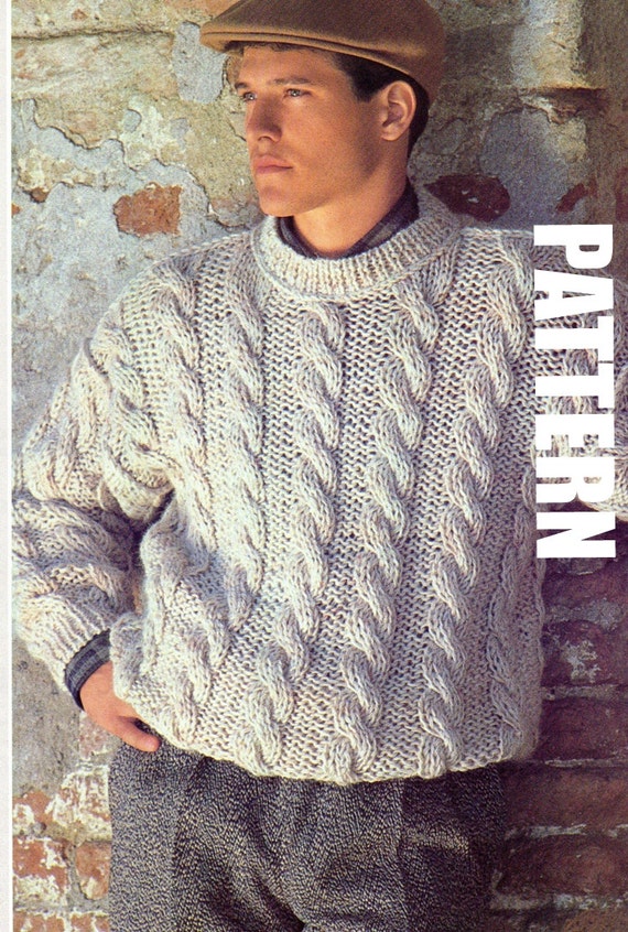 Mens Knitted Sweater Vintage Cable Knit Sweater Chunky Etsy