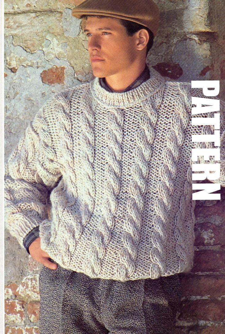 sirene Milepæl Takt Mens Knitted Sweater, Vintage Cable Knit Sweater, Chunky Sweater, Mens  Fashion, Knitting Pattern, PDF Instant Download - Etsy