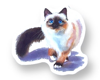 Blue eyed and bushy tailed Cat, Laptop sticker, Cat Sticker, Water bottle sticker, Vinyl sticker, Cat, Sticker, Scrapbook sticker