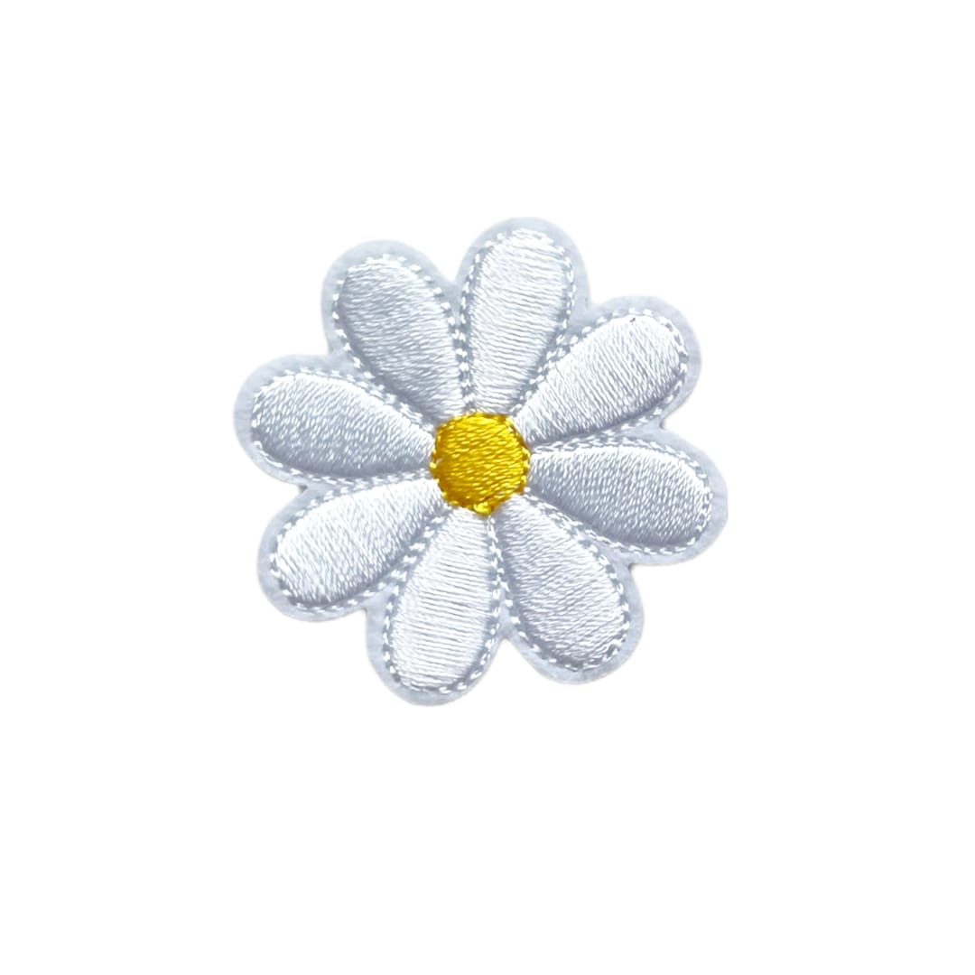Flower Patch, Daisy, Sewing Patch, Embroidery Patch, Iron On, White