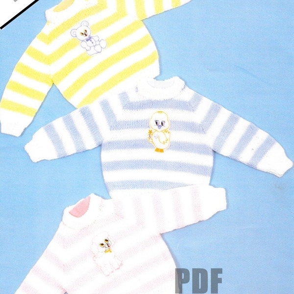 Baby Sweater, Classic Raglan Sweater, Traditional Striped Jumper, Knitting Pattern, PDF Instant Download, 6 versions