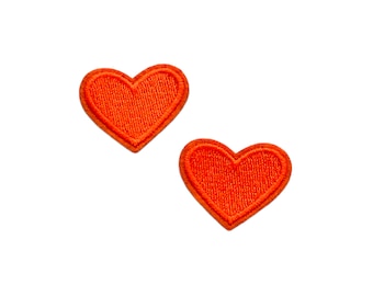 Tiny Heart, Set of 2, Iron on, Orange Heart, Applique patch, Heart patch, Embroidery patch, Heart, Embroidered Heart, sewing patch