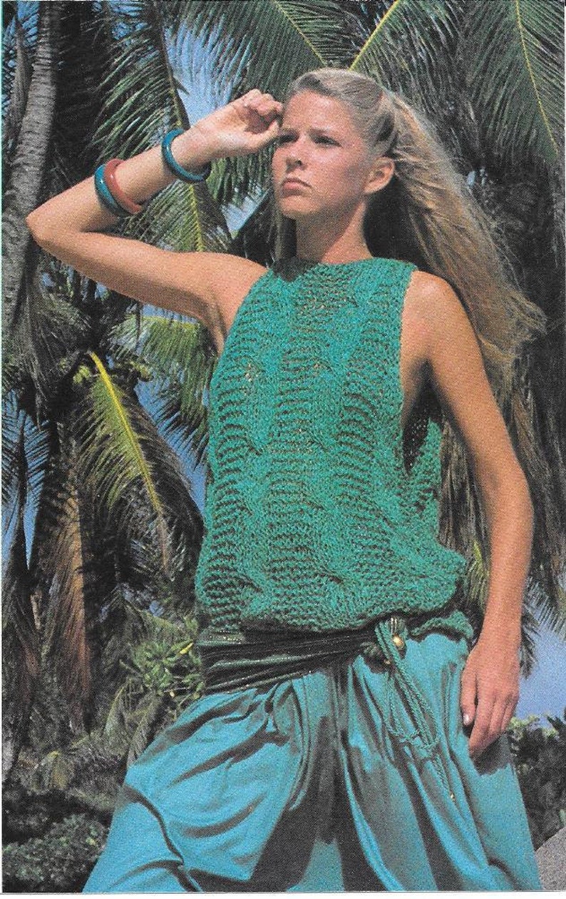 Sleeveless Summer Top, Knitting Pattern, PDF Instant Download, Vintage Ladies Summer Top, Ribbon Top image 3