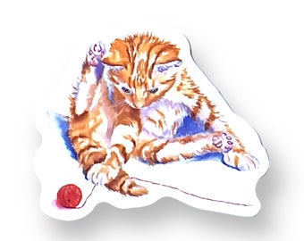 Cat playing with ball of yarn, Laptop sticker, Cat Sticker, Water bottle sticker, Ginger Cat, Vinyl sticker, Cat, Sticker, Scrapbook sticker