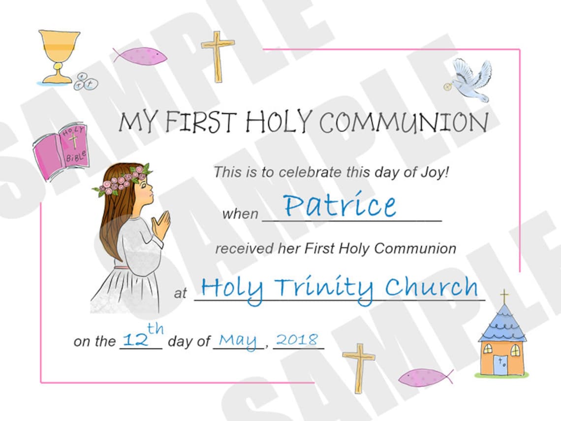 Certificate First Communion Kids Certificate PDF Download Etsy Certificate First Communion Kids Certificate PDF Download Etsy