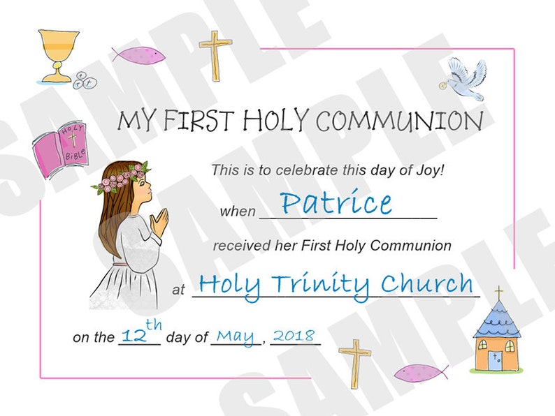 Certificate, First Communion, Kids Certificate, PDF Download, Print Your Own Certificate, Instant Download, Blank fields to fill in yourself image 8