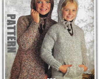 Sweater, Knitting pattern, Hoodie, Mother and Daughter, Vintage Pattern, Winter Sweaters, PDF Instant Download