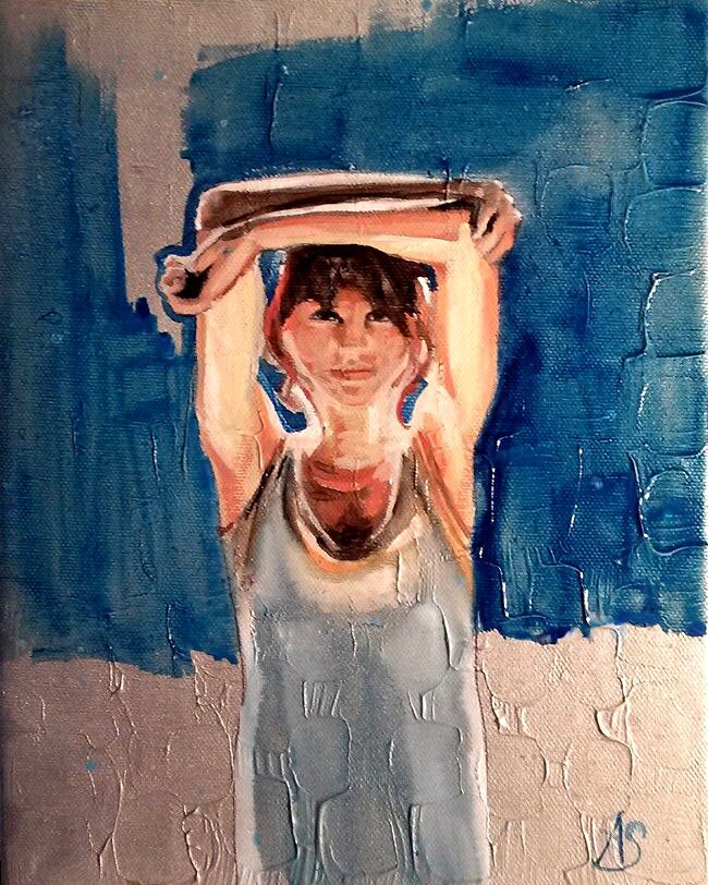 Girl with arms raised crossed over head Portrait Acrylic Etsy