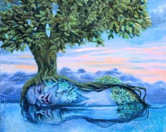 Sleeping beauty, mixed media original,oil painting, embellished geclee, canvas