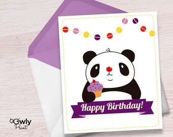 Printable Panda Happy Birthday Card. Ready to print Panda