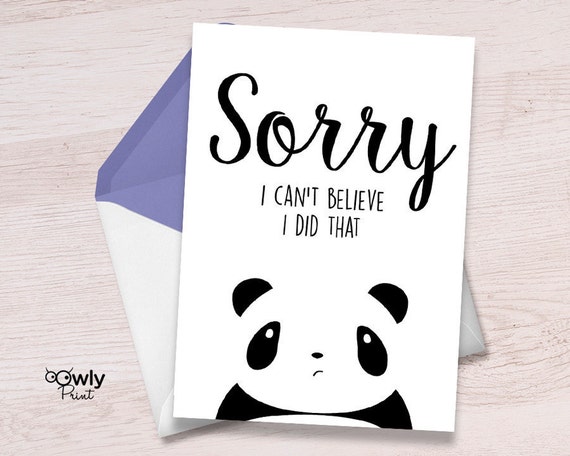 Printable Panda Sorry Card. Ready to print Apology Card | Etsy